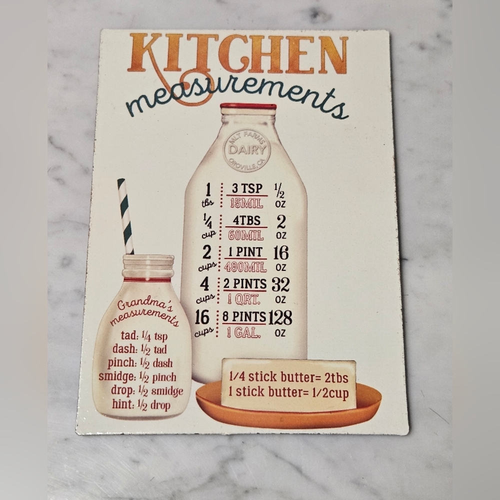 Magnetic Kitchen Measurements Tin sign, size 5” x 7”